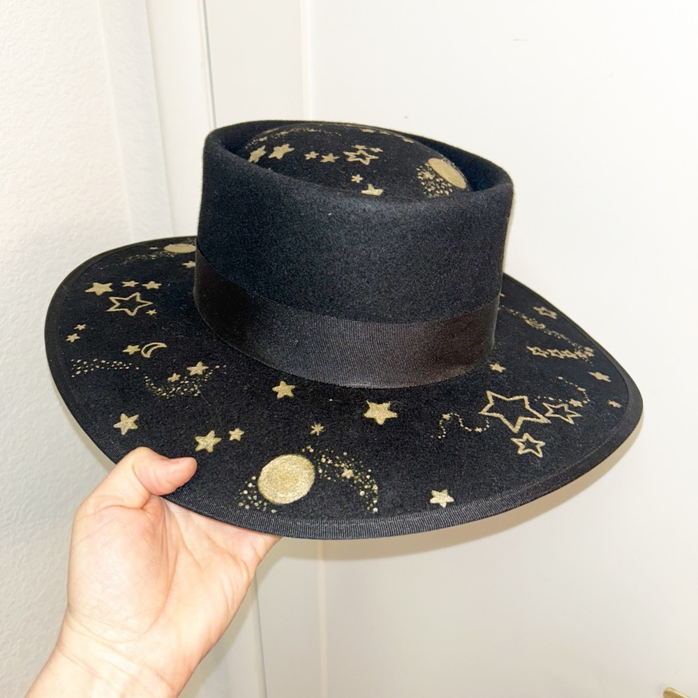 OLIVE & PIQUE Custom The Vida 💯 Wool Felt Wide Brimmed Hat in BLACK 3.5” Brim